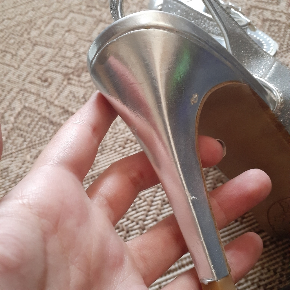 Rampage Silver Glitter Peeptoe Slingback Heels 8.5 - Picture 8 of 10